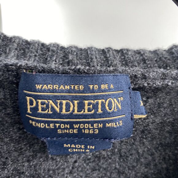 Pendleton Womens XL Merino Wool Gray V-neck Sweater Long Sleeve Cropped - Picture 2 of 3